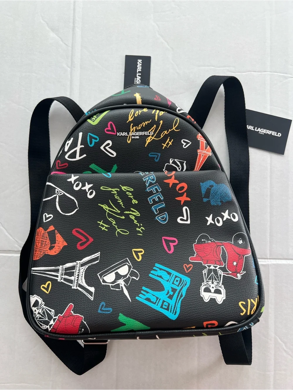 Karl Lagerfeld  Black Mini Backpack with Multicolor Graffiti